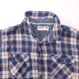 Retrofit Tartan Flannel Button Up Shirt Mens Size Medium M Blue Brown